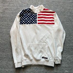 Disney Parks American Flag Womens 1/4 Zip Sweatshirt Beige Mickey Mouse Ears M